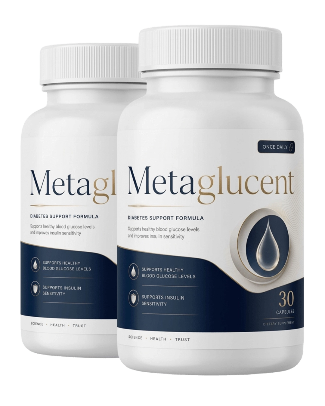 MetaGlucent 6-ingredient natural blood sugar support supplement bottle with plant nutrients