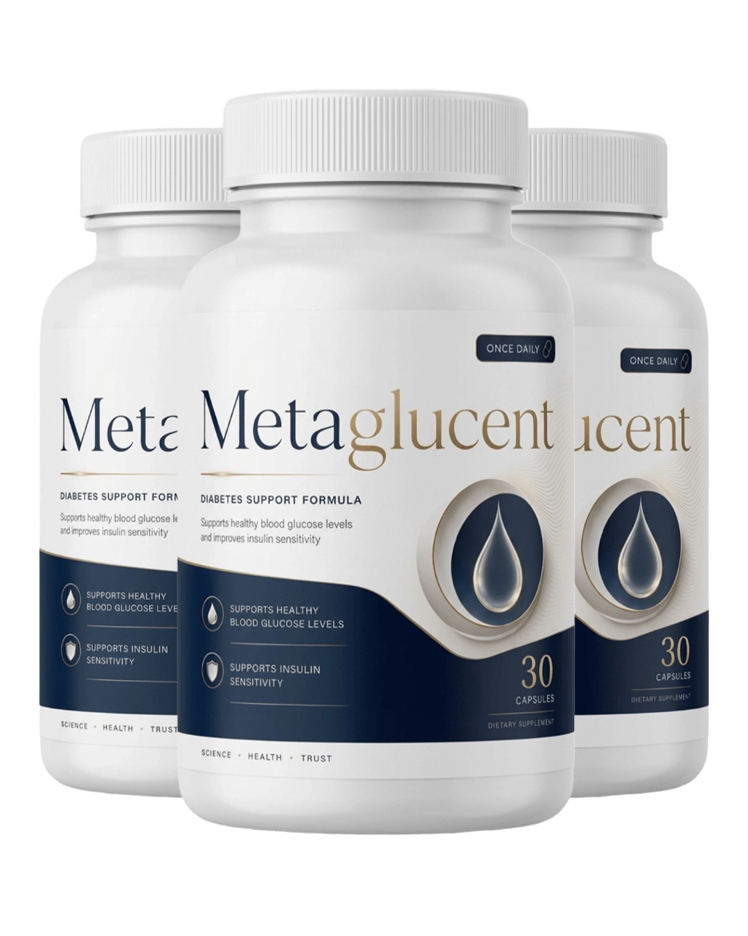 MetaGlucent once-daily capsule bottle with six plant-powered blood sugar nutrients
